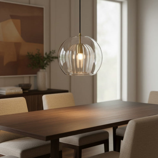 Modern Glass Globe Brass Accent Pendant Light