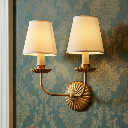 Modern Gold Carved Fabric Shade 1/2-Light Wall Light