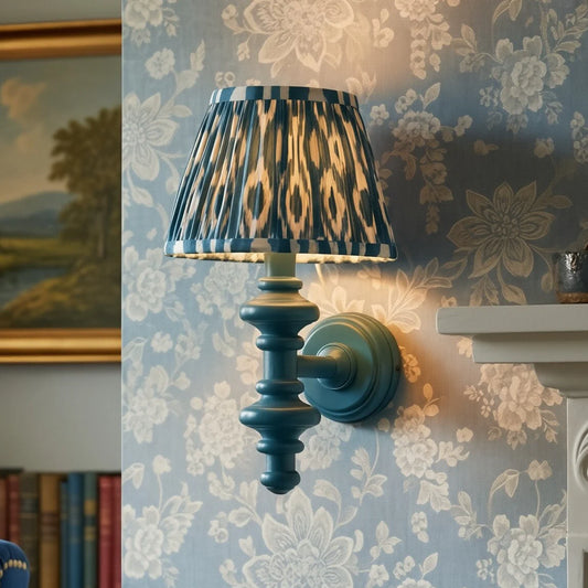 Modern Gray-Blue Column Wall Lamp with Blue Textured Lampshade