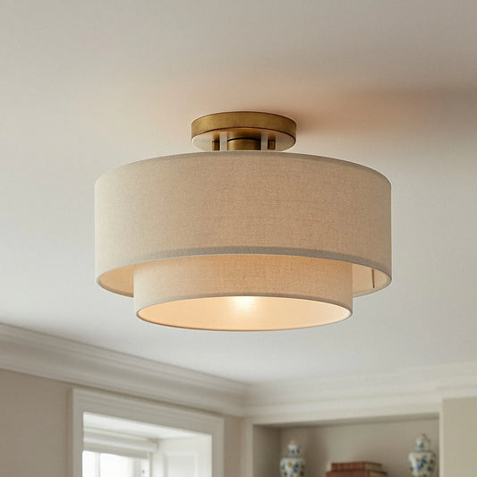 Modern Linen Shade Double-Drum Ceiling Light