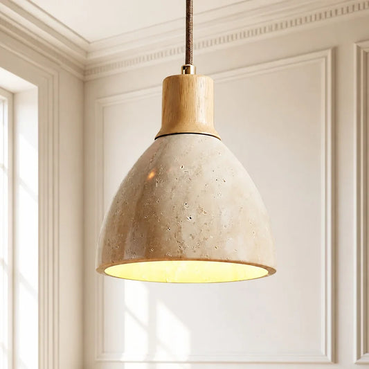 Modern Minimalist Travertine Bowl Pendant Light