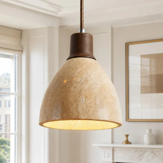 Modern Minimalist Travertine Bowl Pendant Light