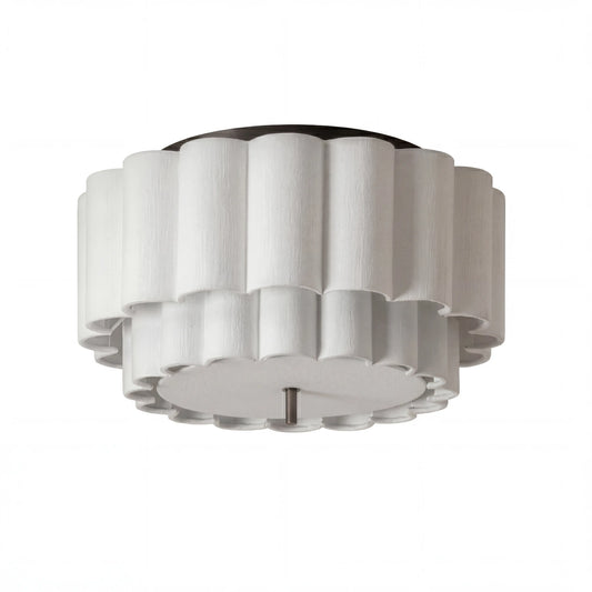 Modern Scalloped Natural Linen Flush Ceiling Light for Living Room