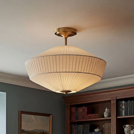 Modern Textured Fabric Semi-Flush Ceiling Light