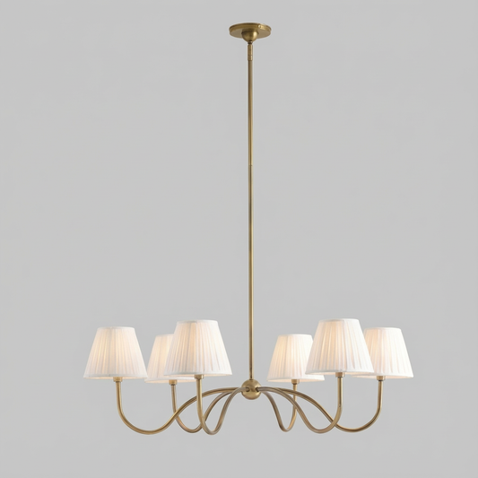 Modern Brass Fabric Lampshade 6-Head Pendant Light