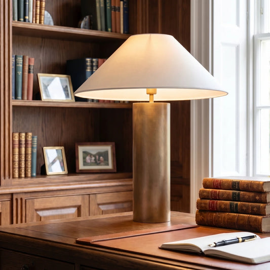 Modern Brass Linen Table Lamp for Bedroom