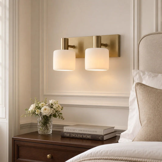 Modern Brass Vanity Wall Light with Porcelain Shades