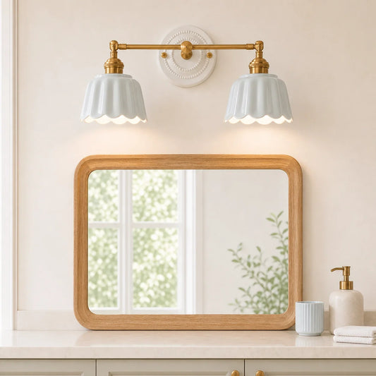 Modern British Porcelain Petal Shade Bathroom Vanity Light