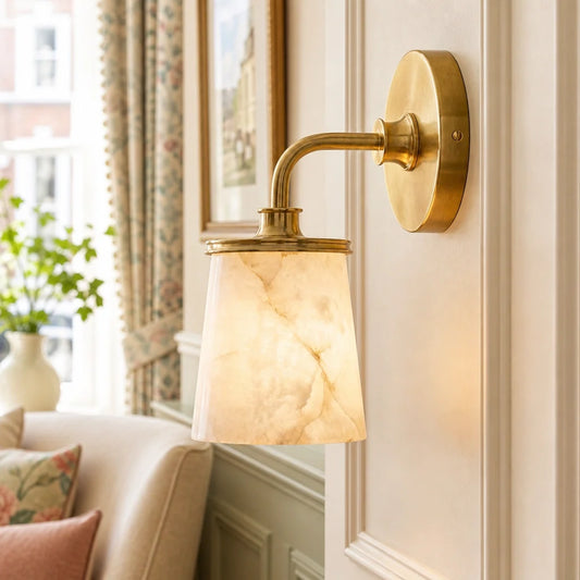 Modern Classic Alabaster Brass Wall Sconce