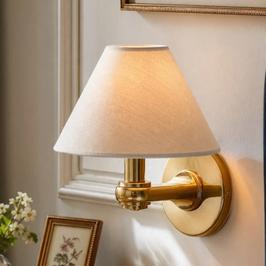 Modern Classic Triple Brass Wall Light with Fabric Shades