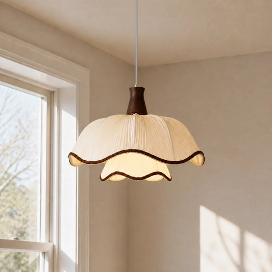 Modern Cream Scalloped Pleated Fabric Pendant Light