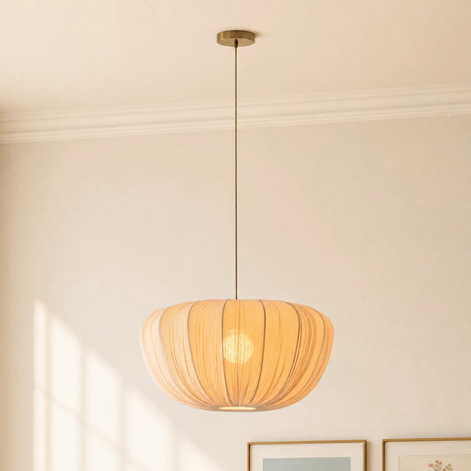 Modern Curved Frame Pendant light with Soft Linen Shade