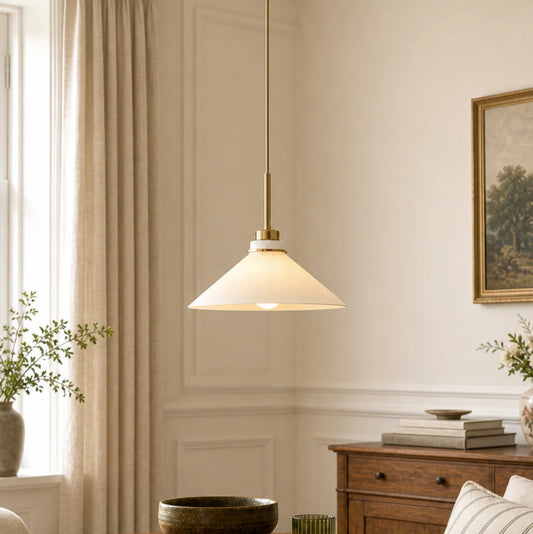 Modern Farmhouse Cone Milk Glass Pendant Light