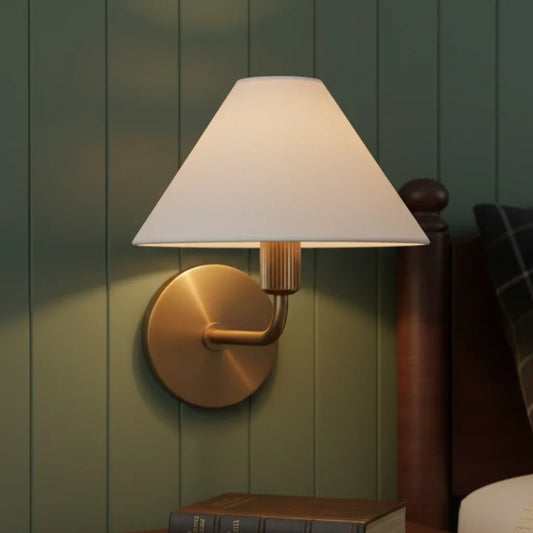 Modern Minimalist Brass Fabric Shade Wall Light for Bedroom & Living Room