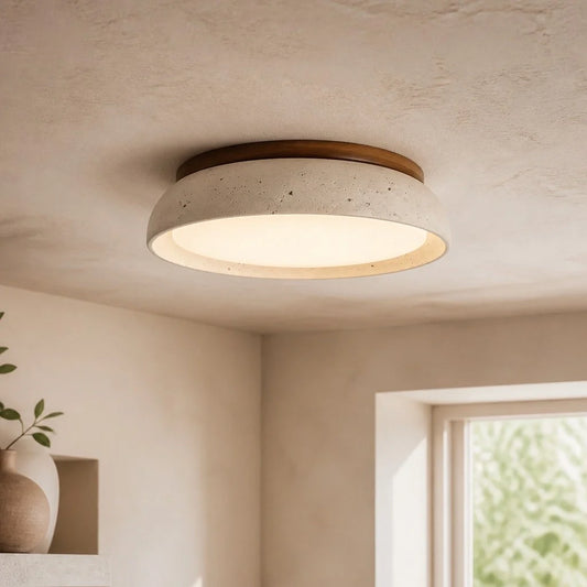Modern Natural Travertine Stone Round Ceiling Light