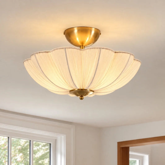 Modern Pleated Flower Fabric Semi Flush Ceiling Light