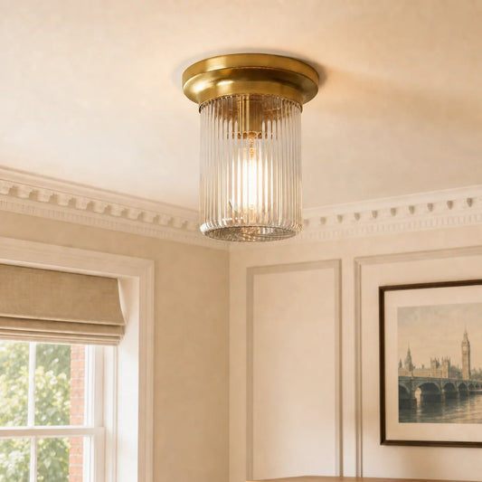 Modern Ribbed Glass Flush Mount Ceiling Light