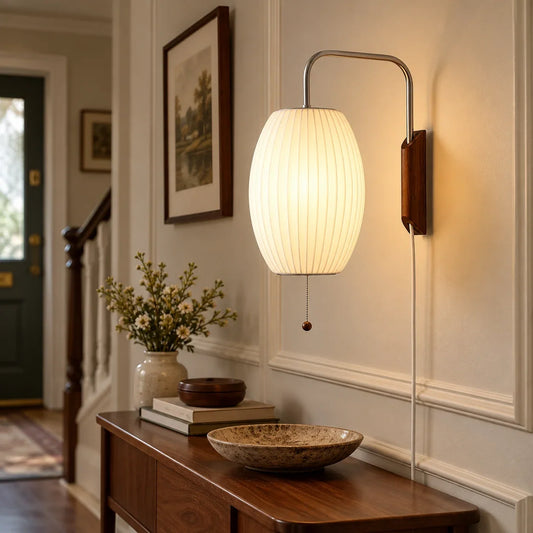 scene hall tall | Modern ribbed walnut wall light