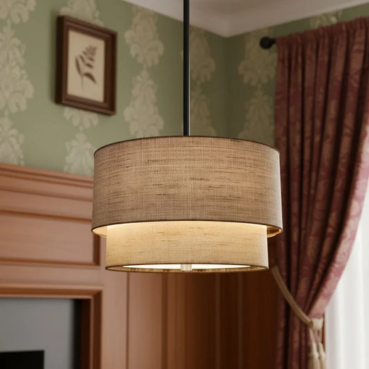 Rustic Fabric Linen Drum Pendant Light
