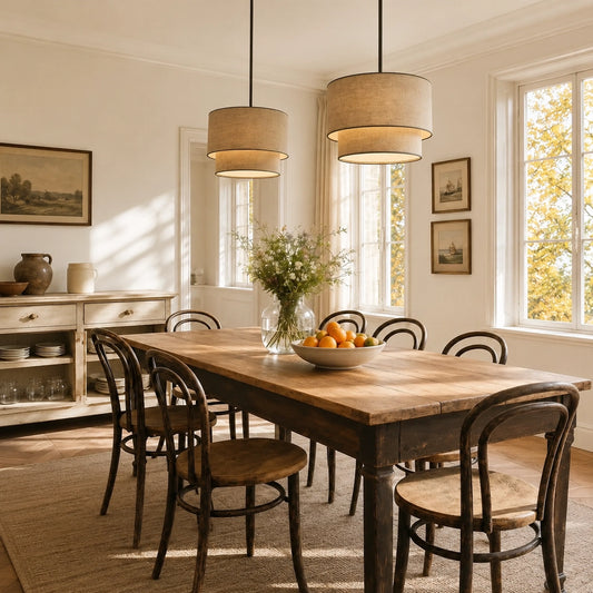 Rustic Fabric Linen Drum Pendant Light