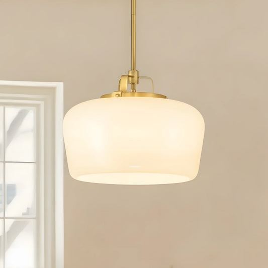 Vintage Gold and Opal White Glass Pendant Light