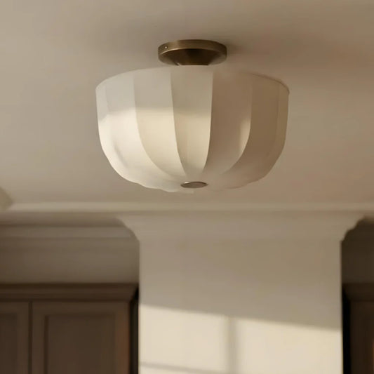Vintage Linen Shade Semi-Flush Ceiling Light