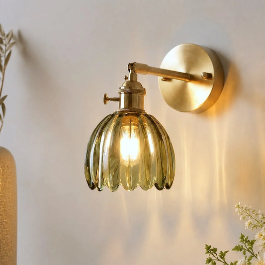 Vintage Lotus Colourful Fluted Glass Wall Light