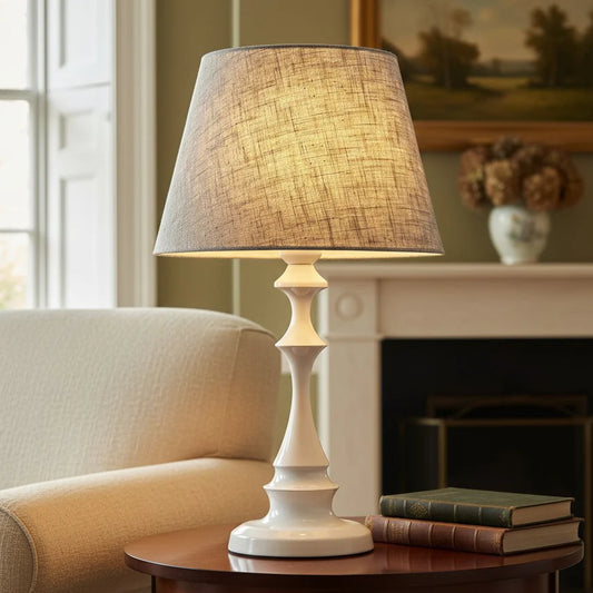 Vintage Minimalist Fabric Iron Conic Columnt Table Lamp for Bedroom