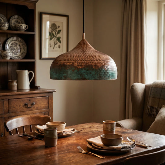 Vintage Handmade Hammered Copper Pendant Light