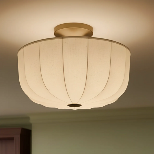 Vintage Linen Shade Semi-Flush Ceiling Light