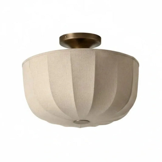 Vintage Linen Shade Semi-Flush Ceiling Light