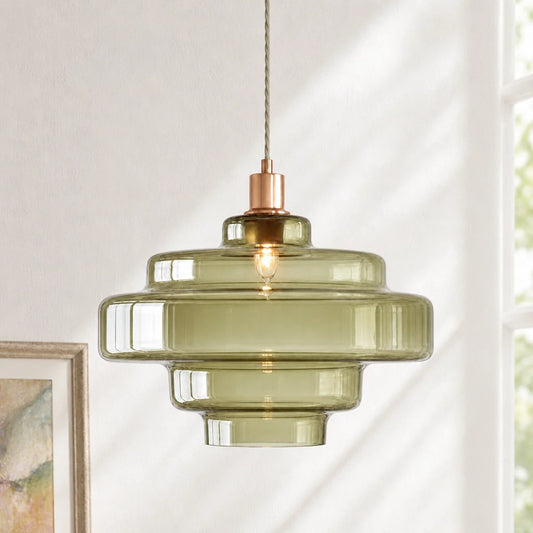 Mid Century Modern Bauhaus Handblown Tiered Glass Pendant Light