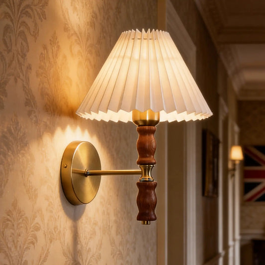 Vintage Pleated Walnut Atmosphere Wall Light for Bedroom