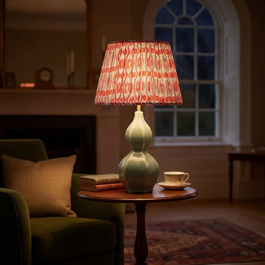 Vintage Red Geometric Ikat Pleated Table Lamp Lampshade