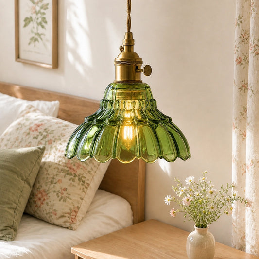 Vintage Scalloped Flower Glass Pendant Light