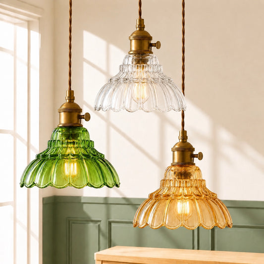 Vintage Scalloped Flower Glass Pendant Light