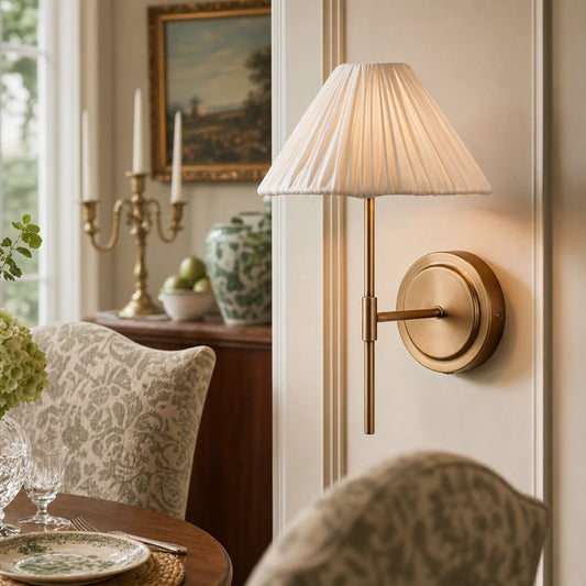 Vintage Scalloped Pleated Linen Wall Light