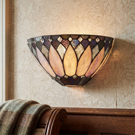 Vintage Tiffany Style Colorful Glass Wall Sconce