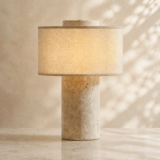 Wabi-Sabi Minimalist Travertine Cylindrical Table Lamp