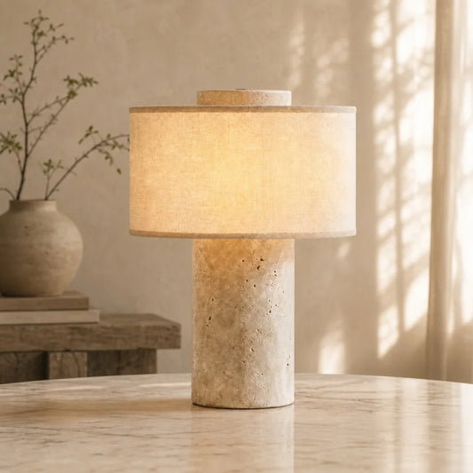 Wabi-Sabi Minimalist Travertine Cylindrical Table Lamp