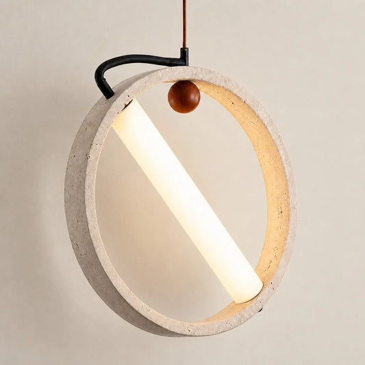 Wabi-Sabi Minimalist Travertine Ring Pendant Light