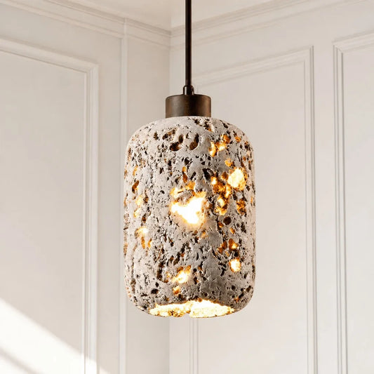 Wabi-Sabi Natural Travertine Cylinder Pendant Light