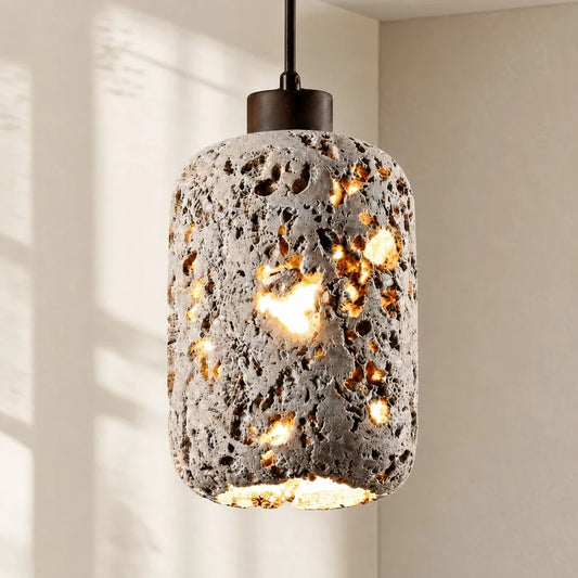 Wabi-Sabi Natural Travertine Cylinder Pendant Light