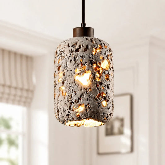 Wabi-Sabi Natural Travertine Cylinder Pendant Light