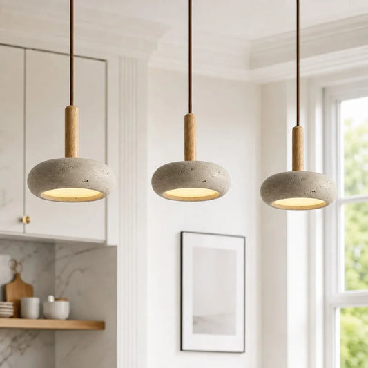 Wabi-Sabi Round Travertine 3-Light Pendant Light