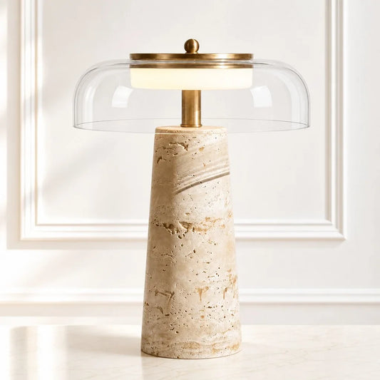 Wabi-Sabi Mushroom Travertine Glass LED Table Light