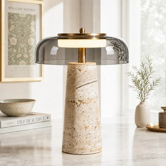 Wabi-Sabi Mushroom Travertine Glass LED Table Light