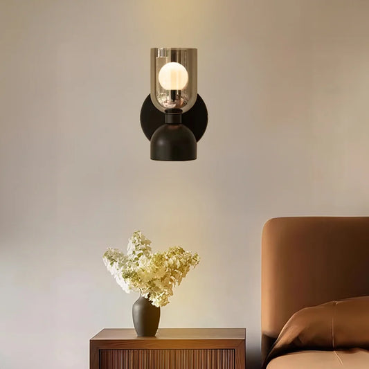 Zevi Industrial Black LED Glass Wall Sconce