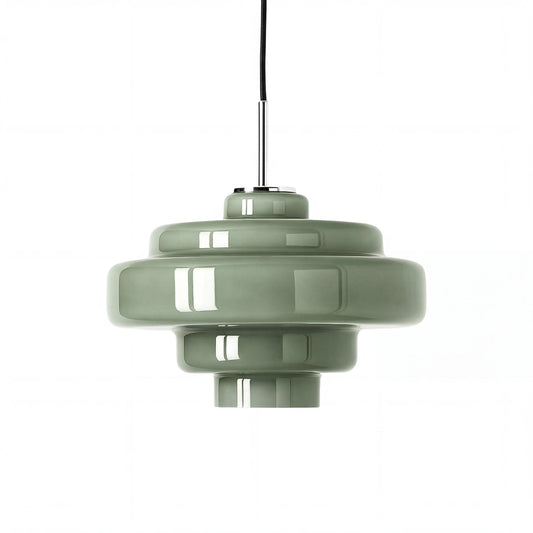 Mid Century Modern Bauhaus Handblown Tiered Glass Pendant Light
