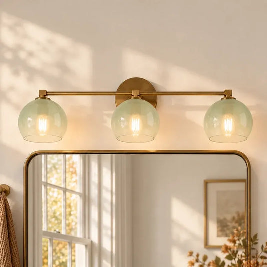 Adrian Vintage Brass Glass Globe Bathroom Vanity Light Over Mirror